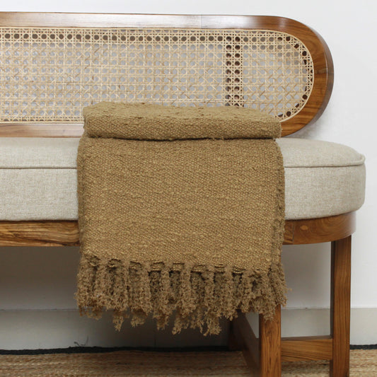 Beige Knit Cotton Throw Blanket | Reversible Organic Cozy Blanket | 68x52 Boho Bed Sofa Decor | Handmade Housewarming Gift