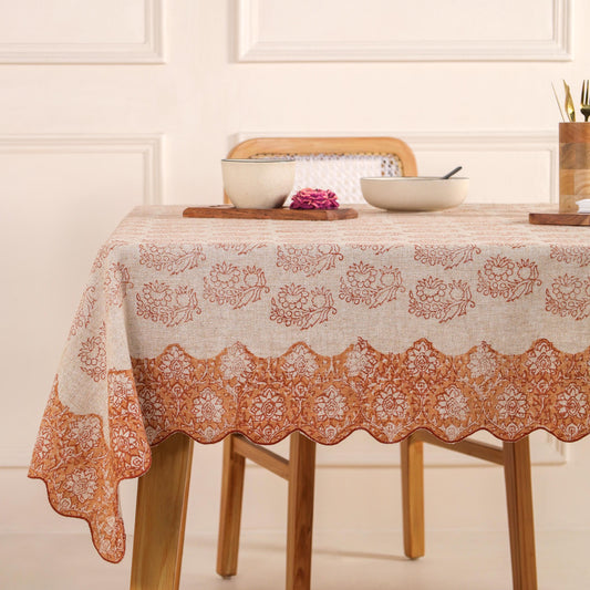Hand Block Printed Floral Linen Tablecloth: Red Boho Table Decor
