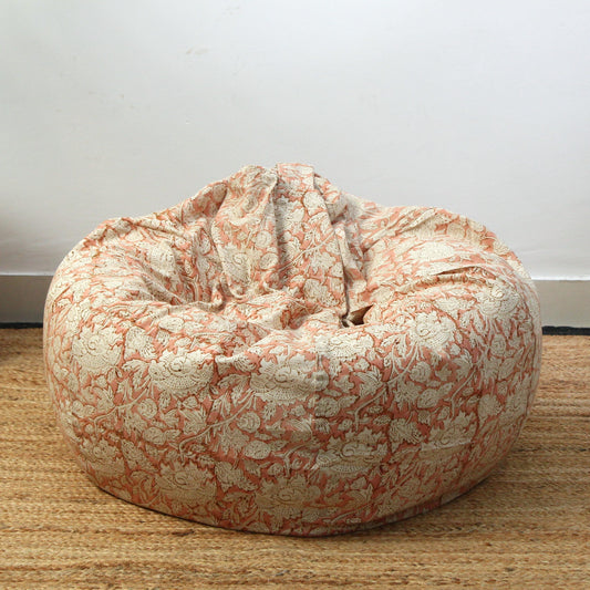 Floral Hand Block Print Bean Bag Cover:  96" Cotton Bean Bag Chair Cover | Boho Seating for Living Room, Bedroom, or Kids’ Space
