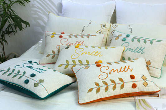 Personalized Floral Embroidered Pillow Cover | 14X22 Inches Custom Name Throw Pillow | Gift for Her