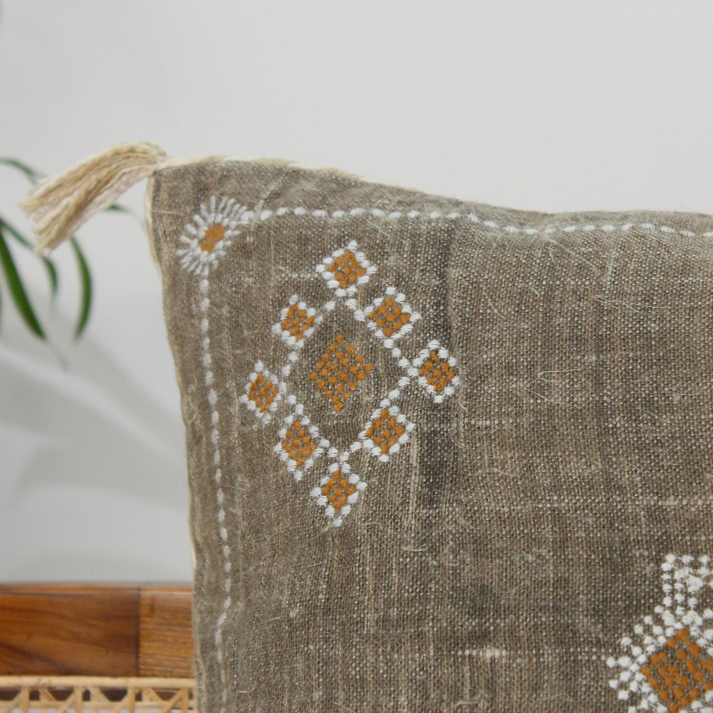 Hand Embroidered Linen Pillow Covers, Rustic Farmhouse Decor, Set of 2 (18x18 inches)
