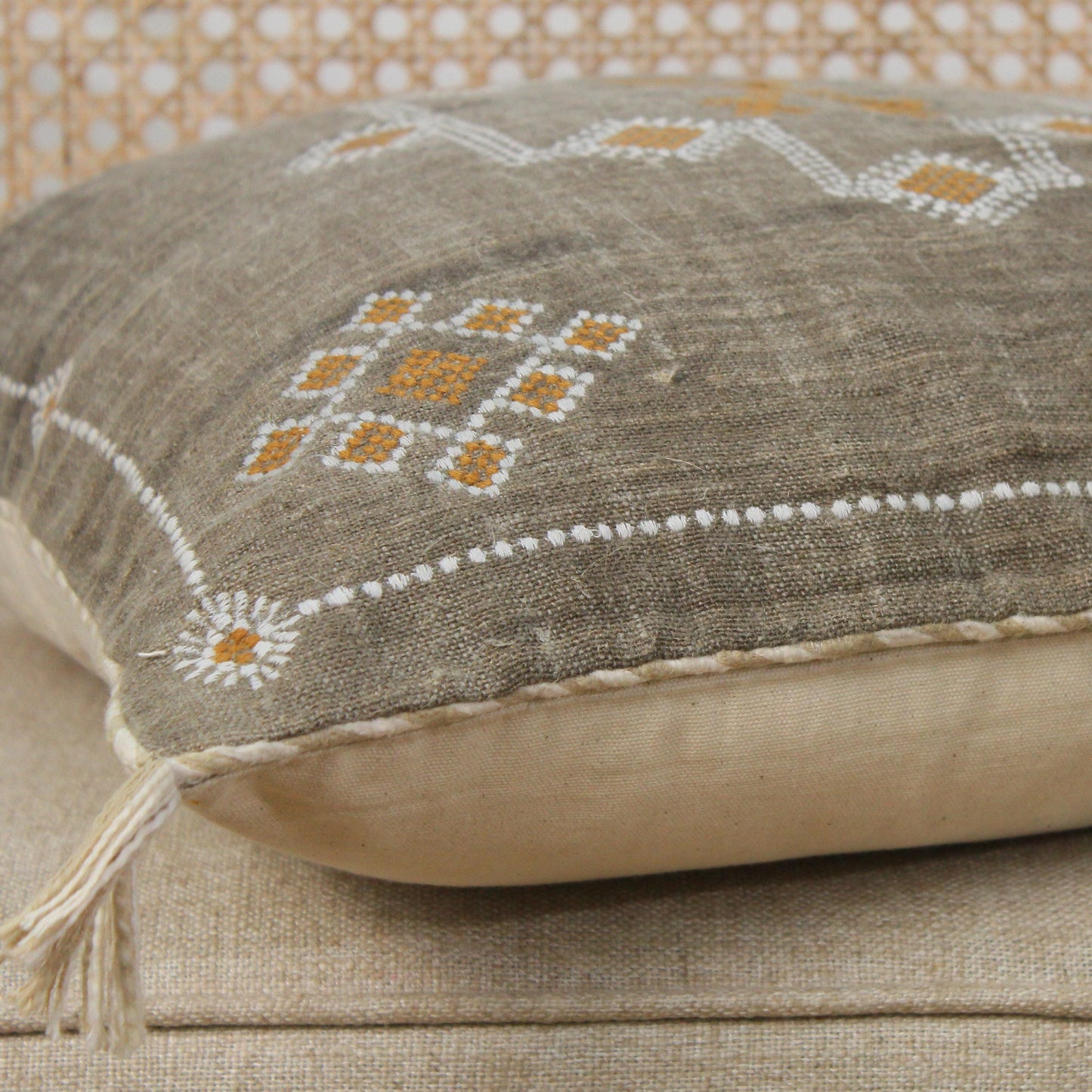 Hand Embroidered Linen Pillow Covers, Rustic Farmhouse Decor, Set of 2 (18x18 inches)