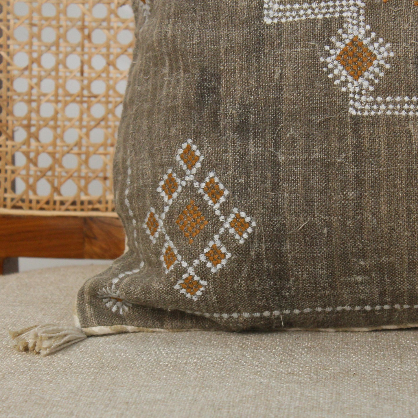 Hand Embroidered Linen Pillow Covers, Rustic Farmhouse Decor, Set of 2 (18x18 inches)