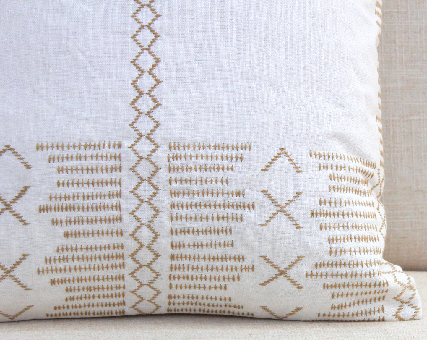 Hand Embroidered Linen Pillow Cover 18x18, Boho Neutral Throw Cushion