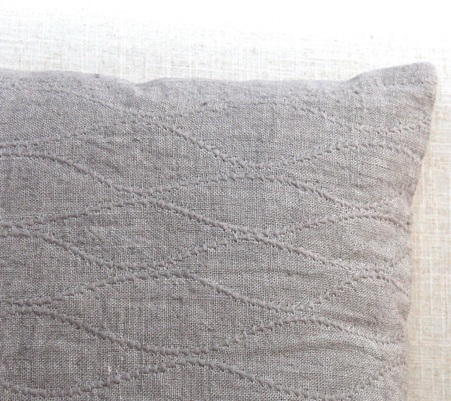 Hand Embroidered Linen Pillow Cover 18x18, Boho Neutral Throw Cushion