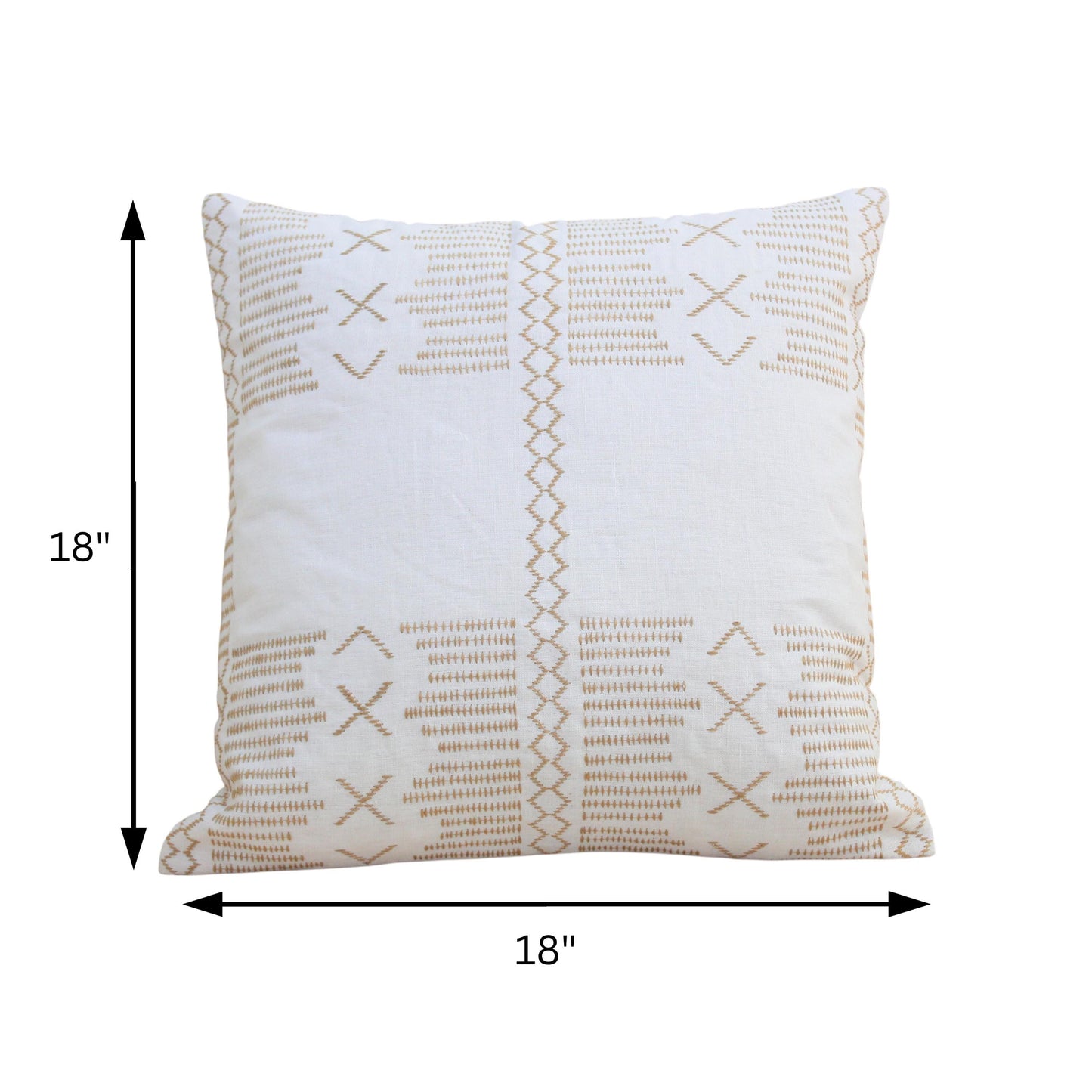 Hand Embroidered Linen Pillow Cover 18x18, Boho Neutral Throw Cushion