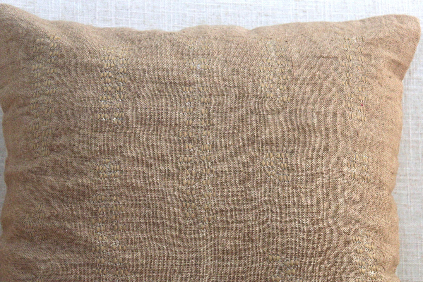 Hand-Embroidered Linen Pillow Cover: Modern Boho Latte Throw Pillow (18x18 Inches)