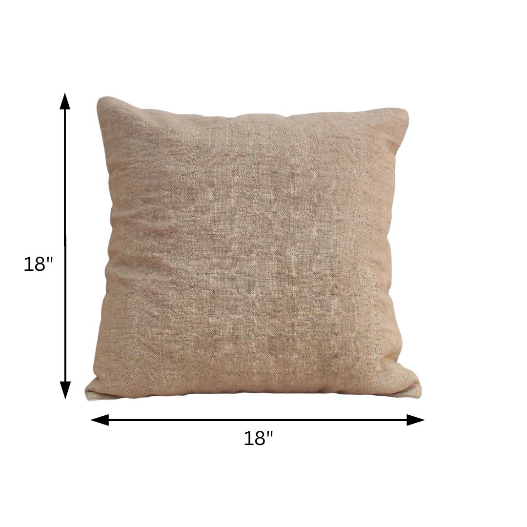 Hand-Embroidered Linen Pillow Cover: Modern Boho Latte Throw Pillow (18x18 Inches)
