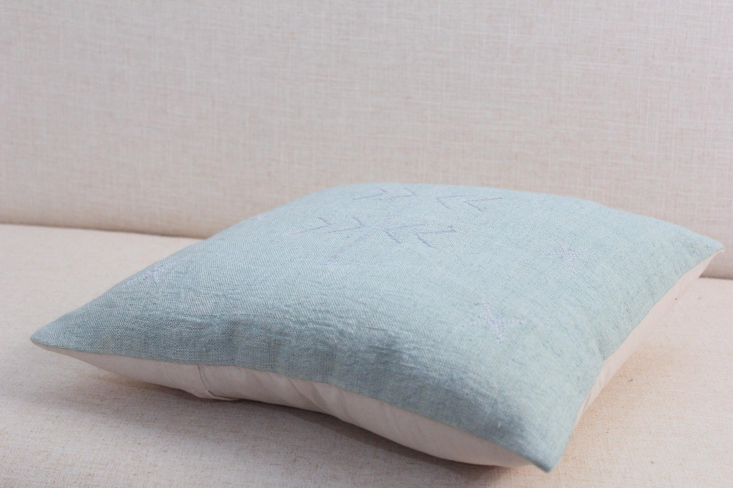 Seafoam Modern Boho Linen Throw Pillow | 18X18 Hand Embroidered Pillow Cover