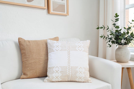 Set of 2 Linen Pillow Cover 18x18, Boho Neutral Throw Pillow