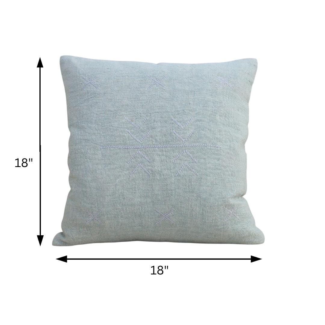 Seafoam Modern Boho Linen Throw Pillow | 18X18 Hand Embroidered Pillow Cover
