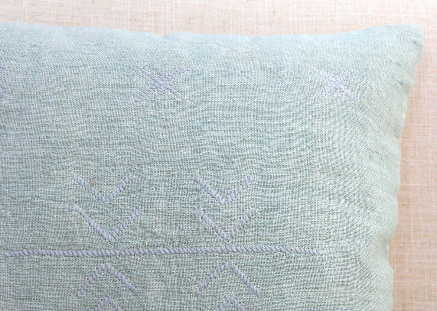 Seafoam Modern Boho Linen Throw Pillow | 18X18 Hand Embroidered Pillow Cover