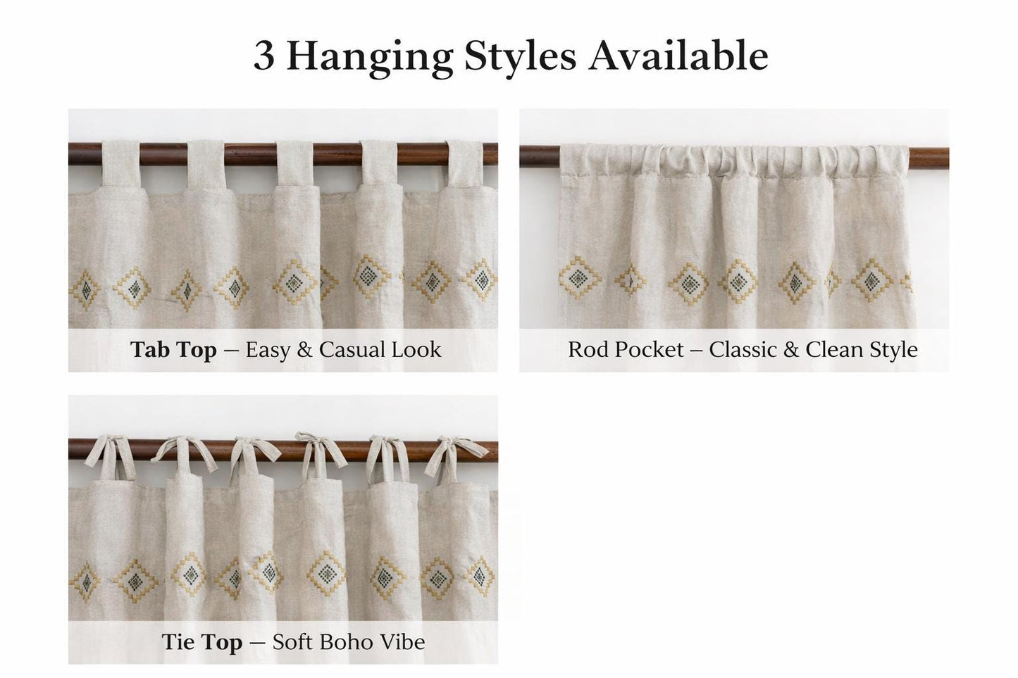 Indian Heritage Printed Linen Curtain Panel: Natural Boho Farmhouse Drapes