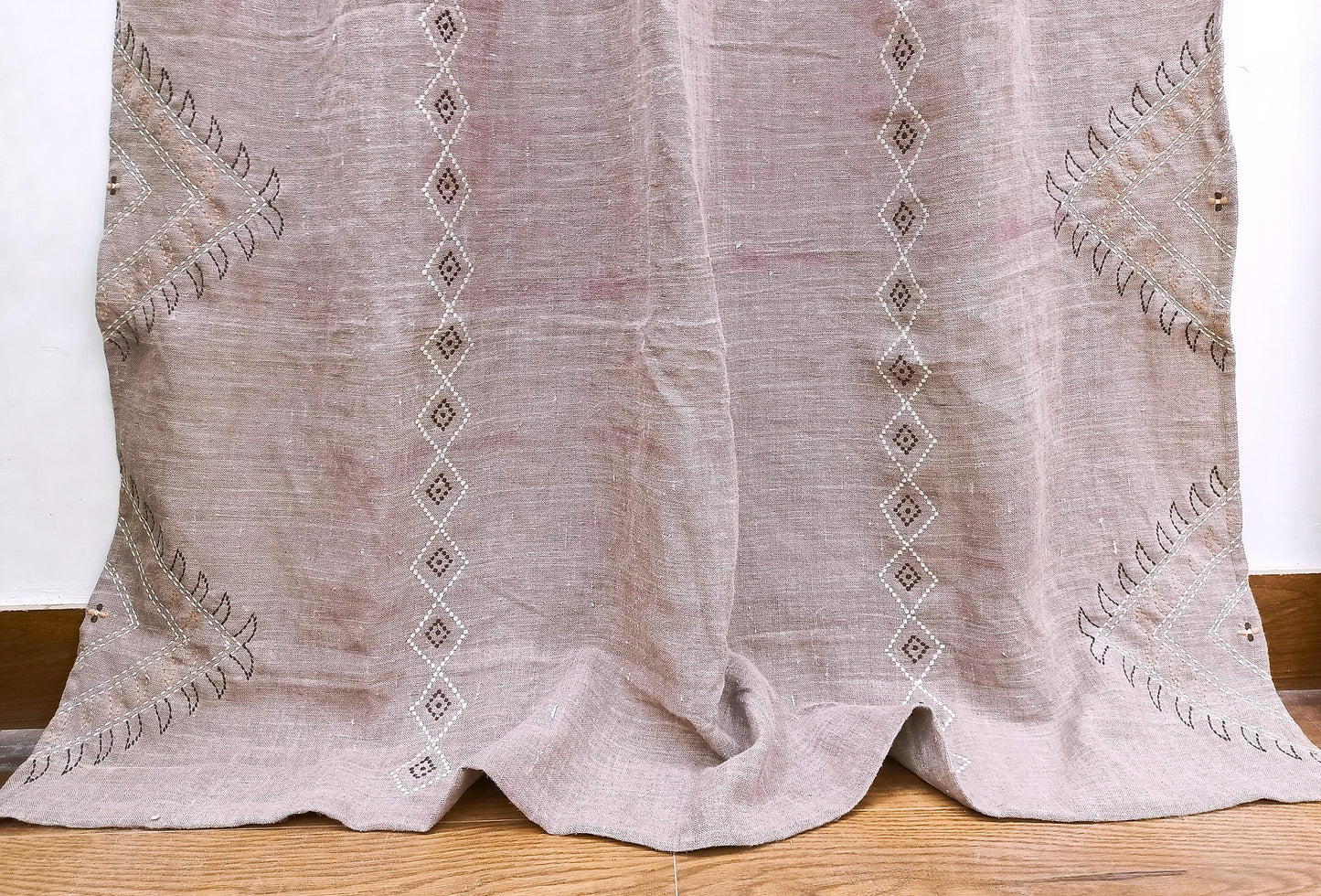 Hand Embroidered Linen Curtains: Rustic Boho Cafe Window Panels