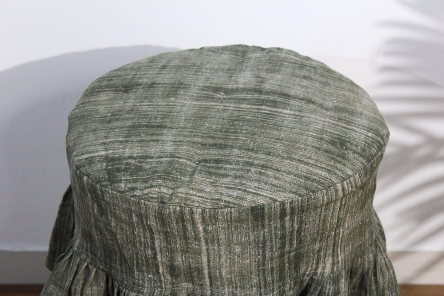 Dusty Green Linen Round Stool Cover | 14" Barstool Slipcover, Floral Motif