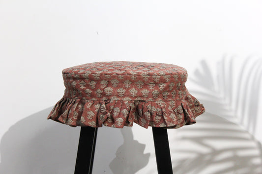 Hand Block Printed Floral Linen Barstool Slipcover | Farmhouse Kitchen Stool Cover