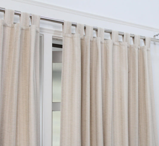 Natural Linen Stripe Curtain | Modern Boho Window Panel | Cafe Drapery