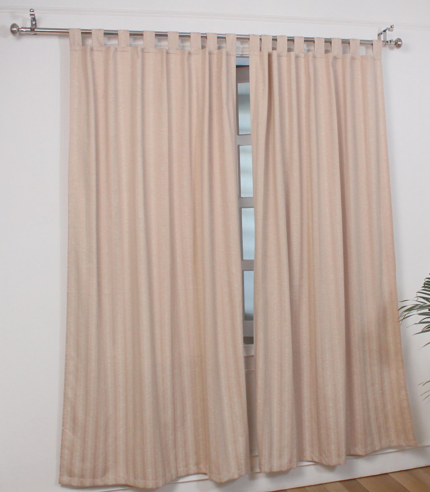 Handwoven Beige Linen Stripe Curtains | Modern Boho Window Drapery