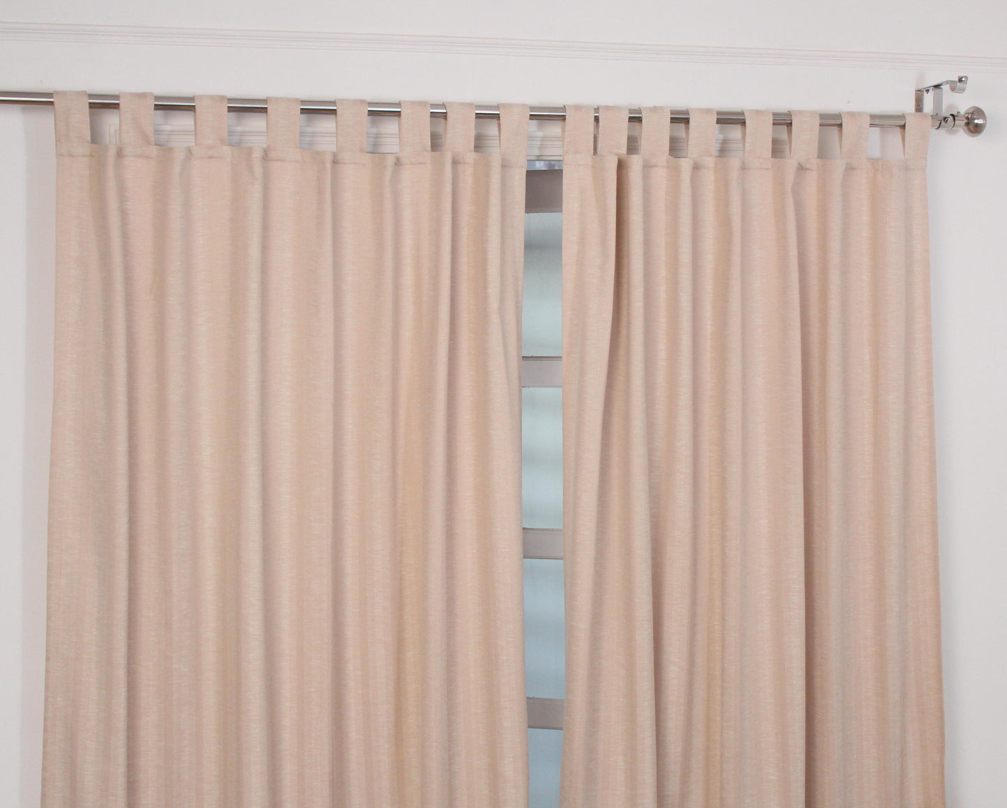 Handwoven Beige Linen Stripe Curtains | Modern Boho Window Drapery