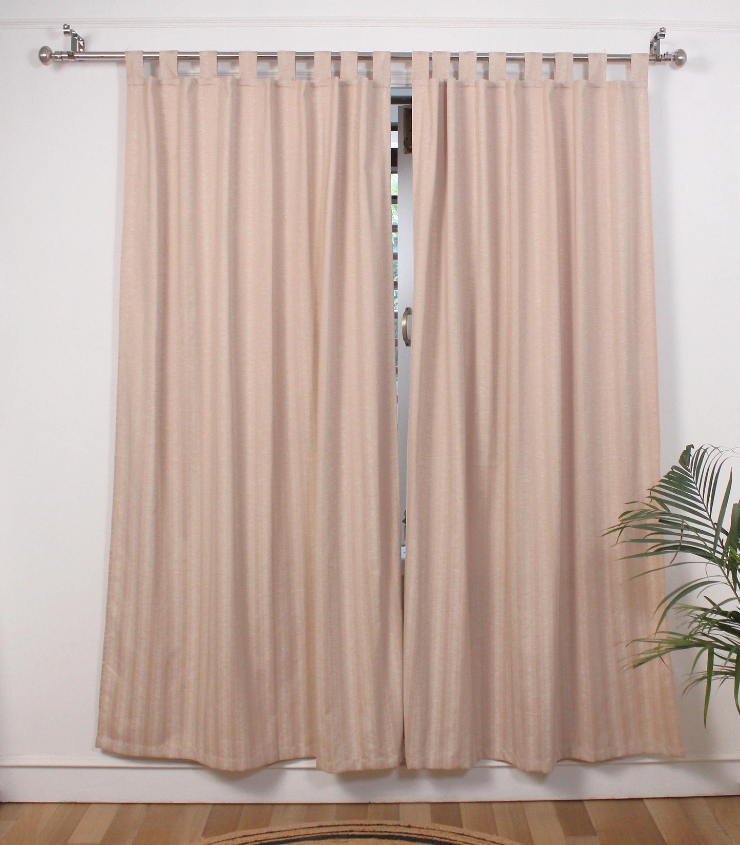Handwoven Beige Linen Stripe Curtains | Modern Boho Window Drapery