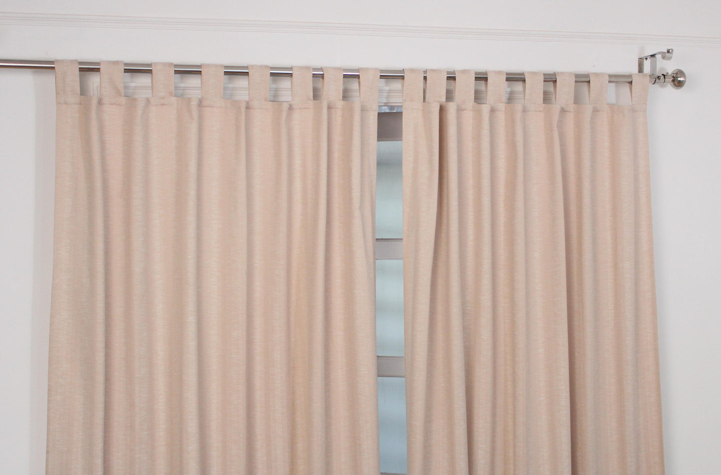 Handwoven Beige Linen Stripe Curtains | Modern Boho Window Drapery