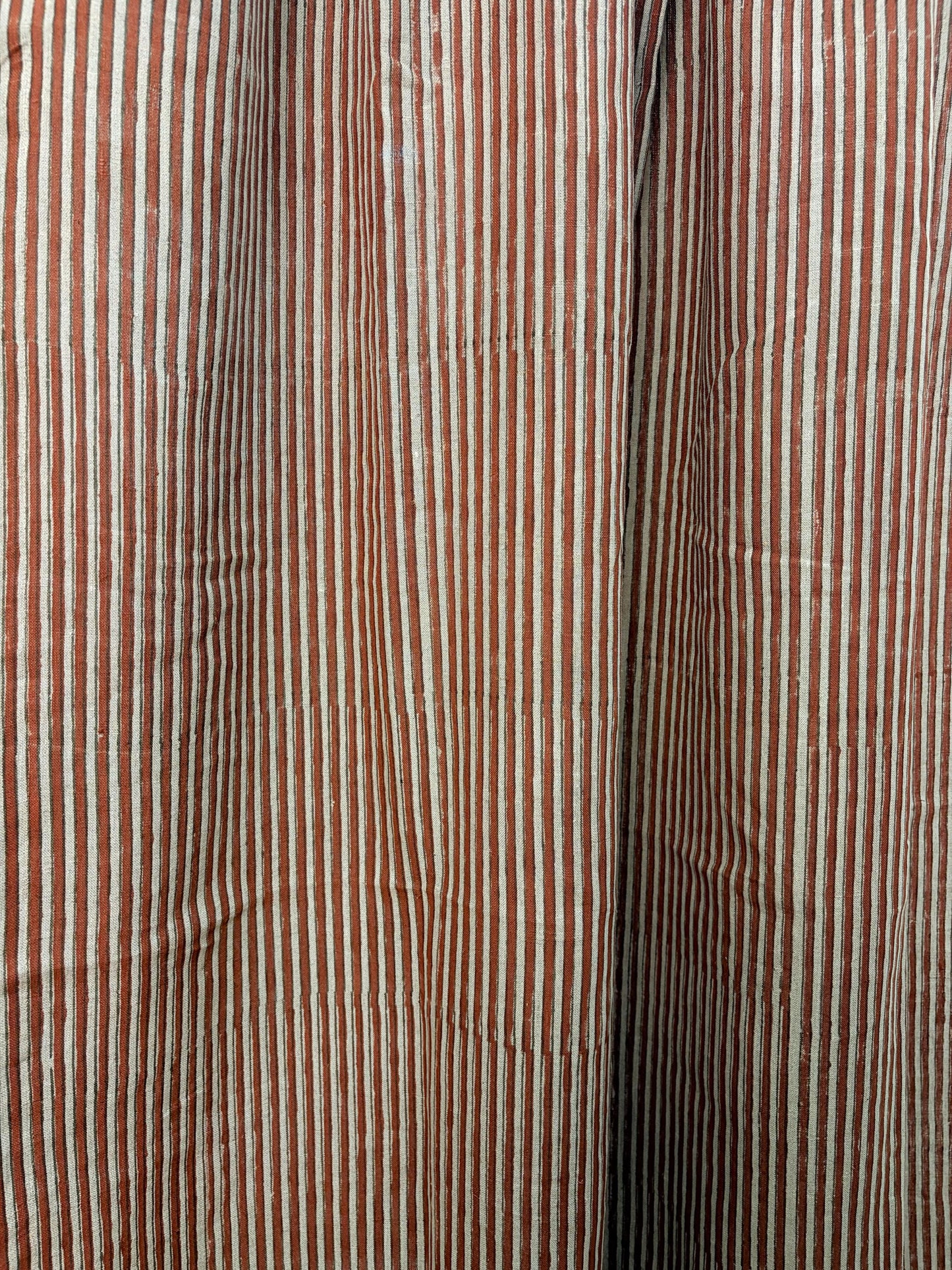 Stripe Hand Block Printed Linen Curtain Panel: Natural Boho Farmhouse Drapes