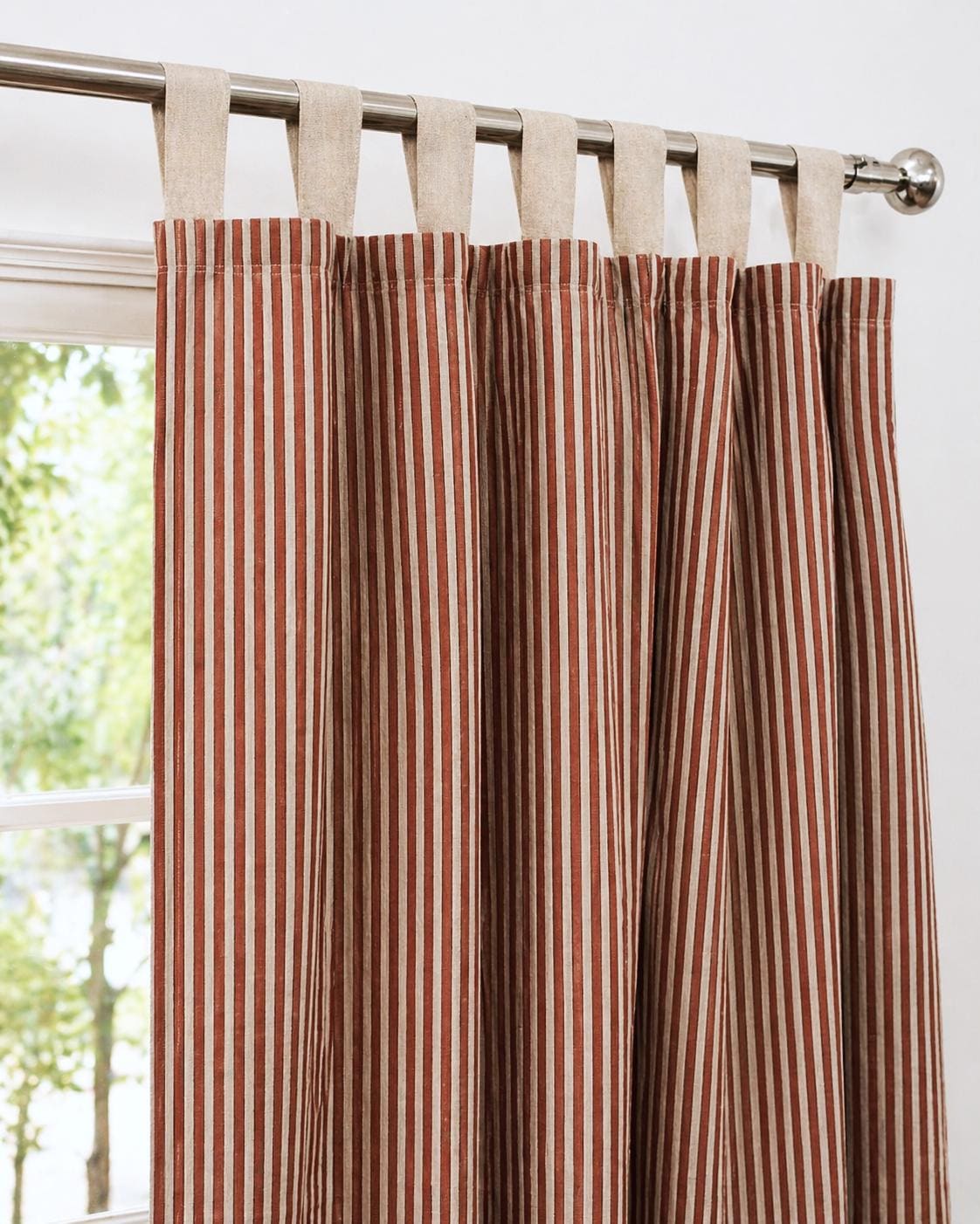 Stripe Hand Block Printed Linen Curtain Panel: Natural Boho Farmhouse Drapes