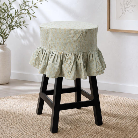 Dusty Green Floral Booti Barstool Slipcover with Ruffles: Cotton Linen Slipcover, Farmhouse Dining Decor