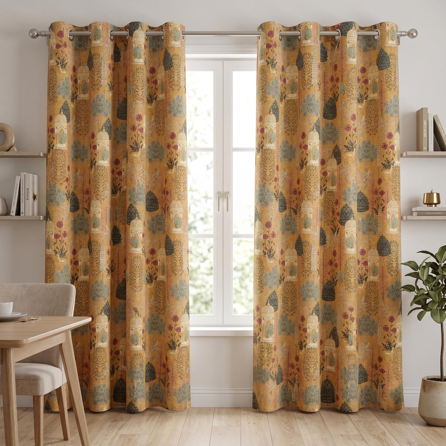 Indian Heritage Printed Linen Curtain Panel: Natural Boho Farmhouse Drapes