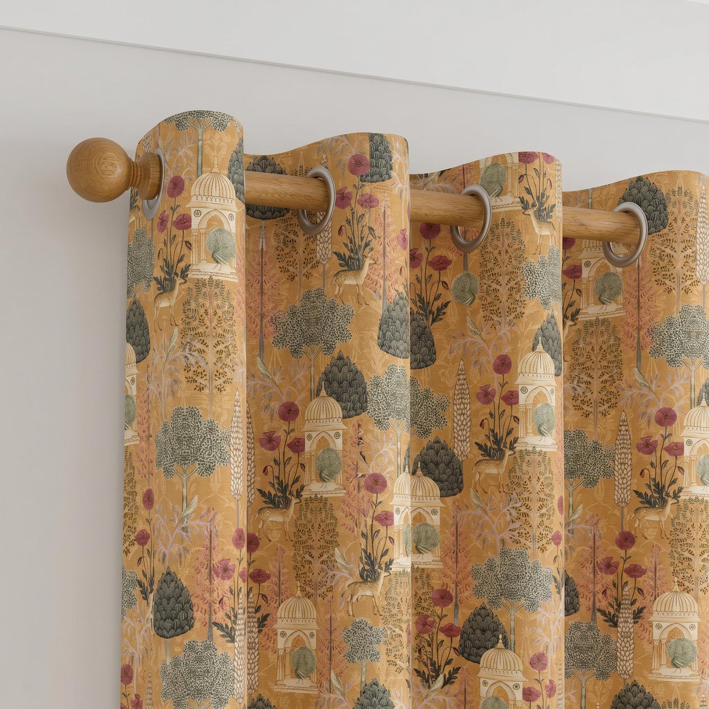 Indian Heritage Printed Linen Curtain Panel: Natural Boho Farmhouse Drapes