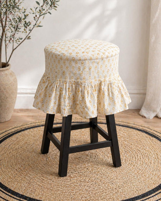 Hand Block Printed Floral Barstool Cover: Cotton Linen Slipcover, Farmhouse Dining Decor