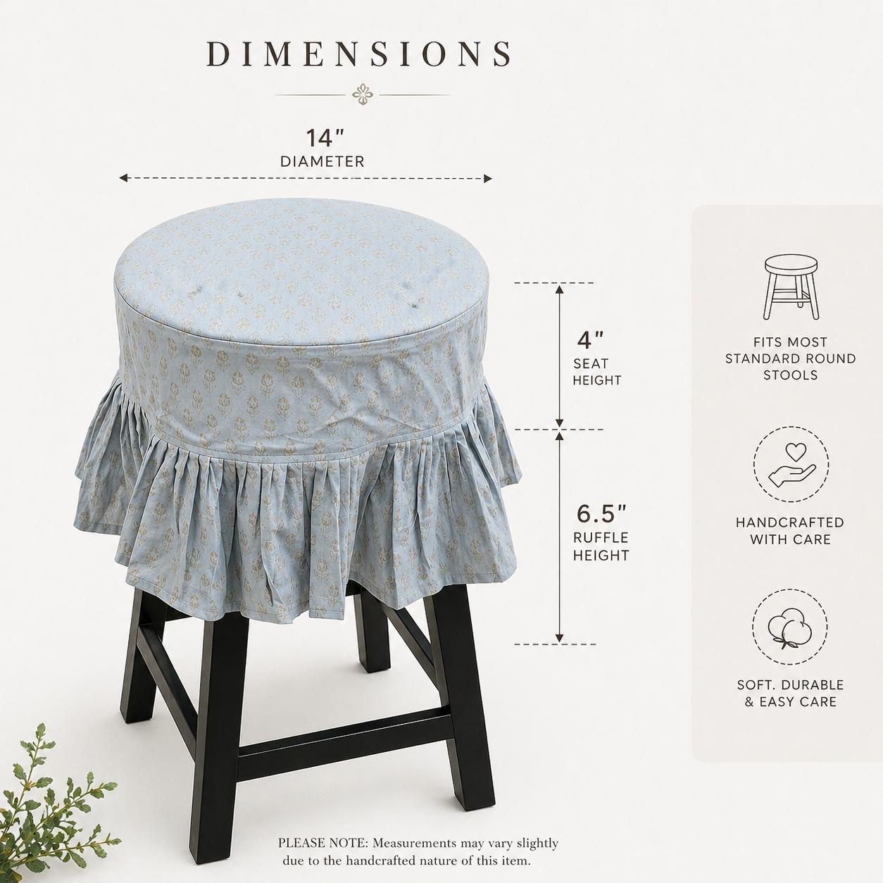 Bluvia Ruffled Barstool Cover : Cotton Linen Slipcover, Farmhouse Dining Decor