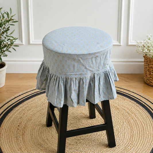 Bluvia Ruffled Barstool Cover : Cotton Linen Slipcover, Farmhouse Dining Decor