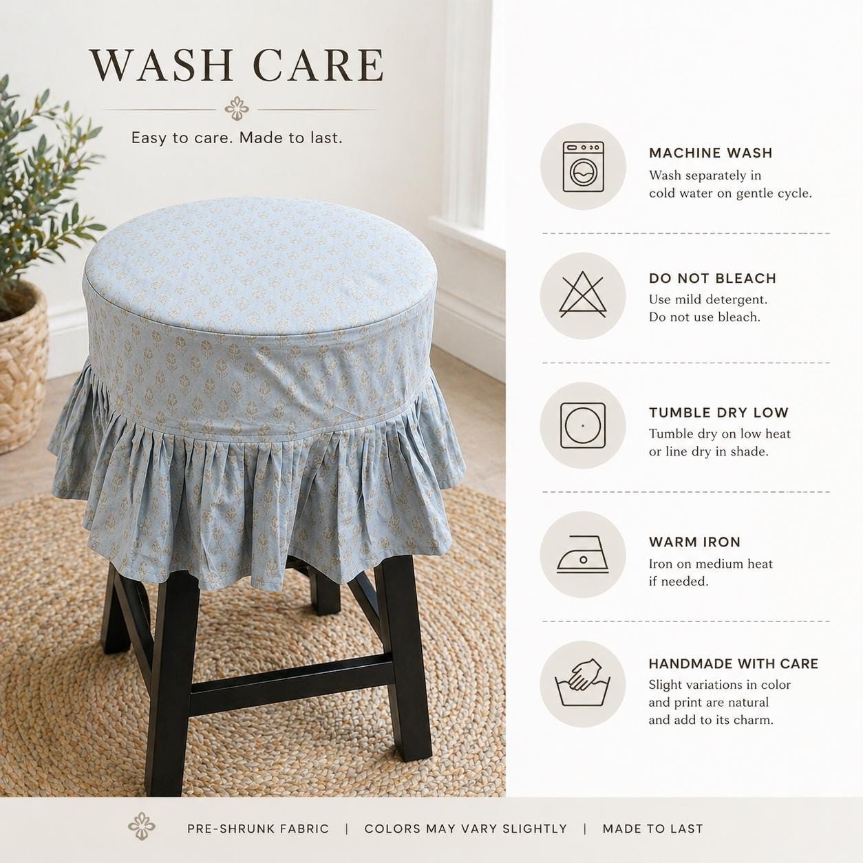 Bluvia Ruffled Barstool Cover : Cotton Linen Slipcover, Farmhouse Dining Decor