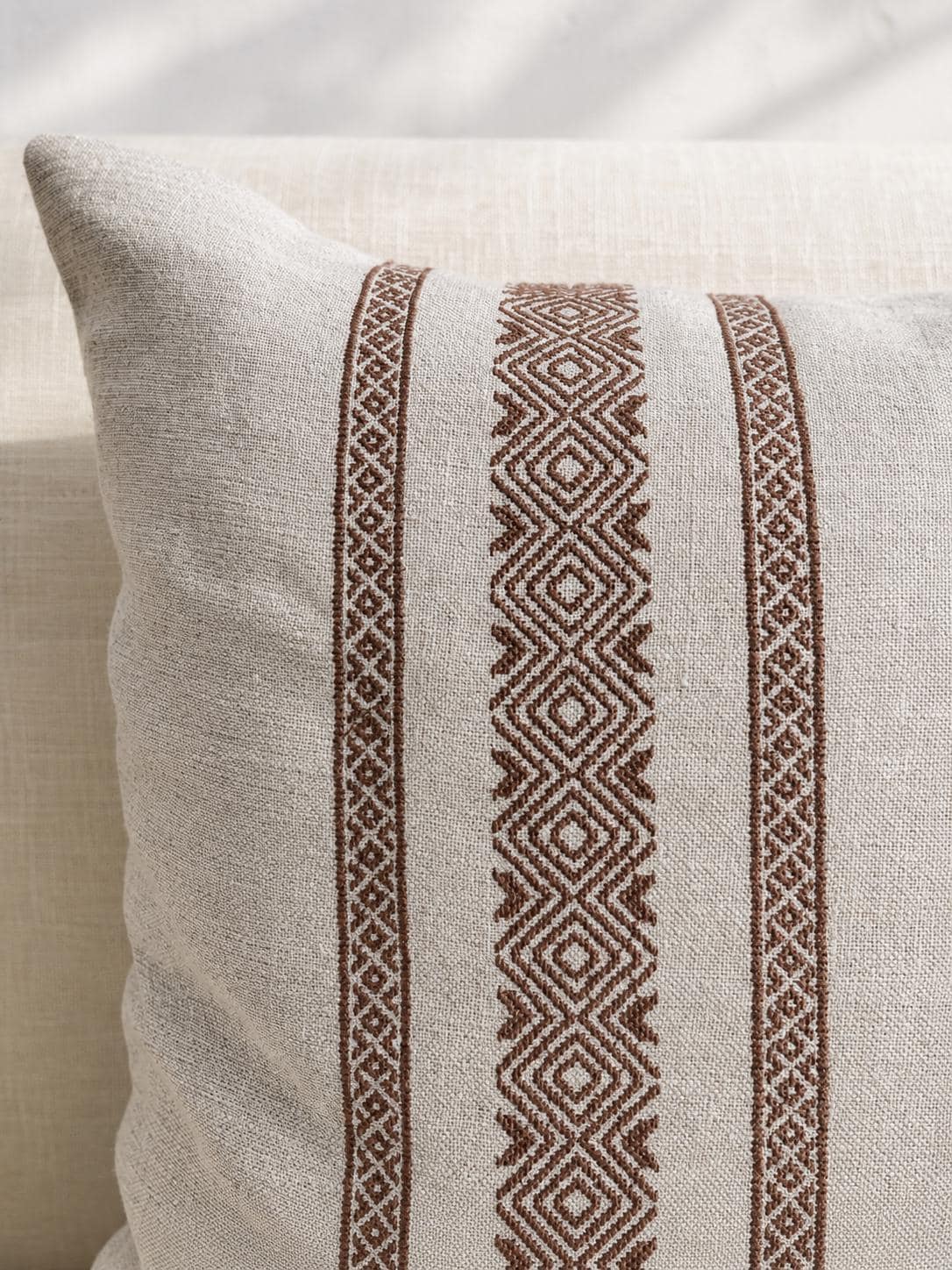 Embroidered Linen Pillow Cover, Neutral Throw Pillow for Sofa, Bed, Living Room Decor