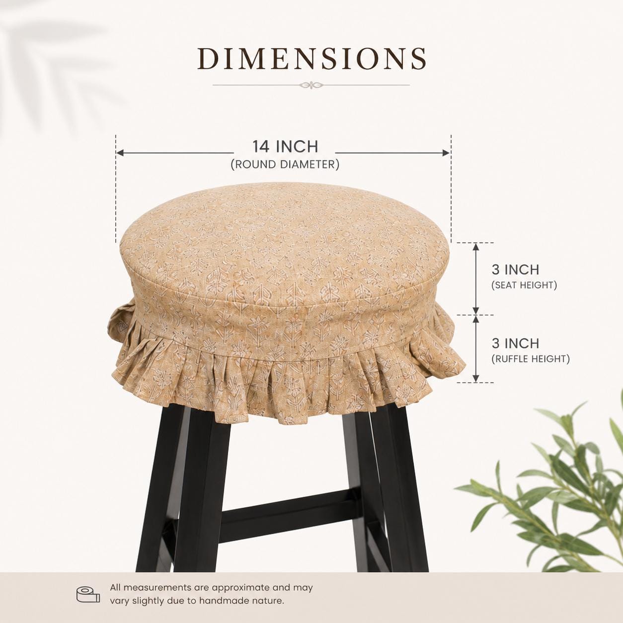 Block Printed Linen Stool Cover 14 Inch | Ruffle Seat Slipcover