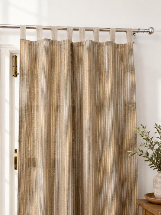 Hand Block Printed Stripe Linen Curtain | Custom Length & Hanging Style Curtain Panel