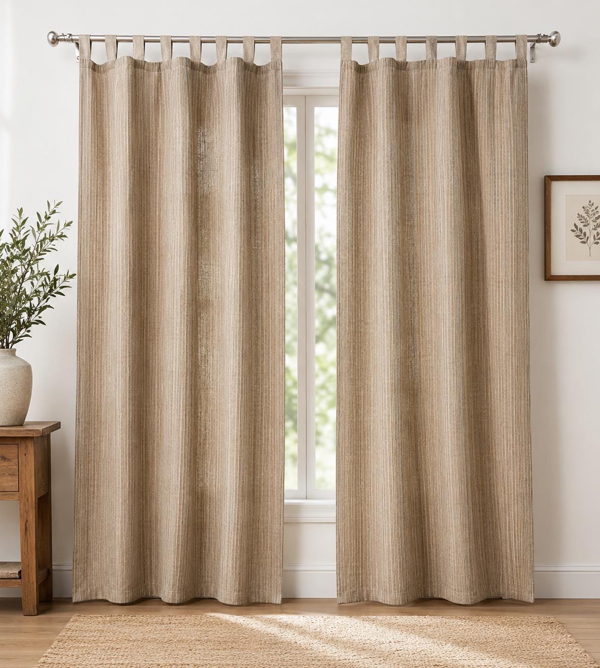 Hand Block Printed Stripe Linen Curtain | Custom Length & Hanging Style Curtain Panel